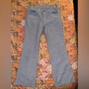 “Lee” Baby Blue Plaid Flare Stretch Pants
